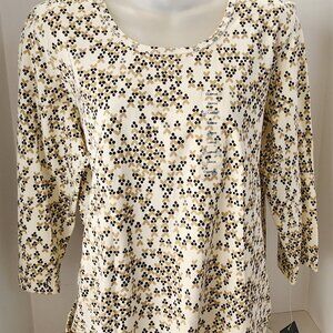 NWT Womens RELATIVITY 3/4 Sleeve Cotton Chino Dot Top LARGE